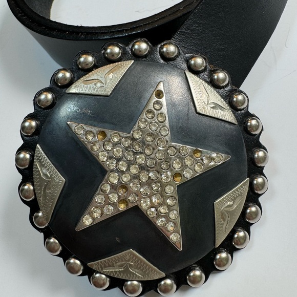 Vintage Cowboy Decor Lonestar Stud Leather Belt  Rhinestone Buckle 36 Studded main image 15